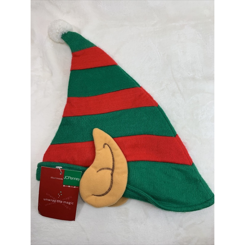 NWT Christmas Elf Hat Pixie Ears Green‎ and Red Santa Claus Adult One Size NEW